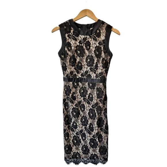 Milly of New York Marcella Bow Sheath Dress Silk & Floral Lace Overlay Size 2 - Picture 11 of 16